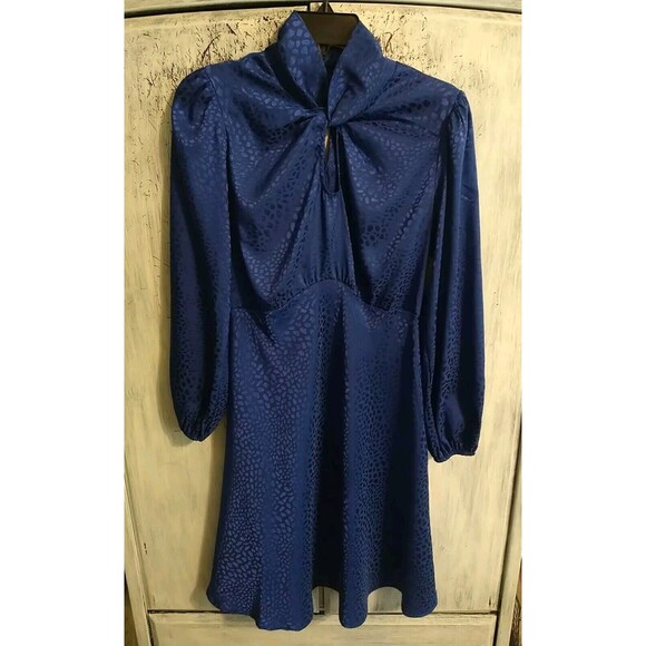 Vintage  Puff Sleeve  Blue Leopard  Knee Length Sm Dress Goth Victorian grunge - Picture 1 of 9